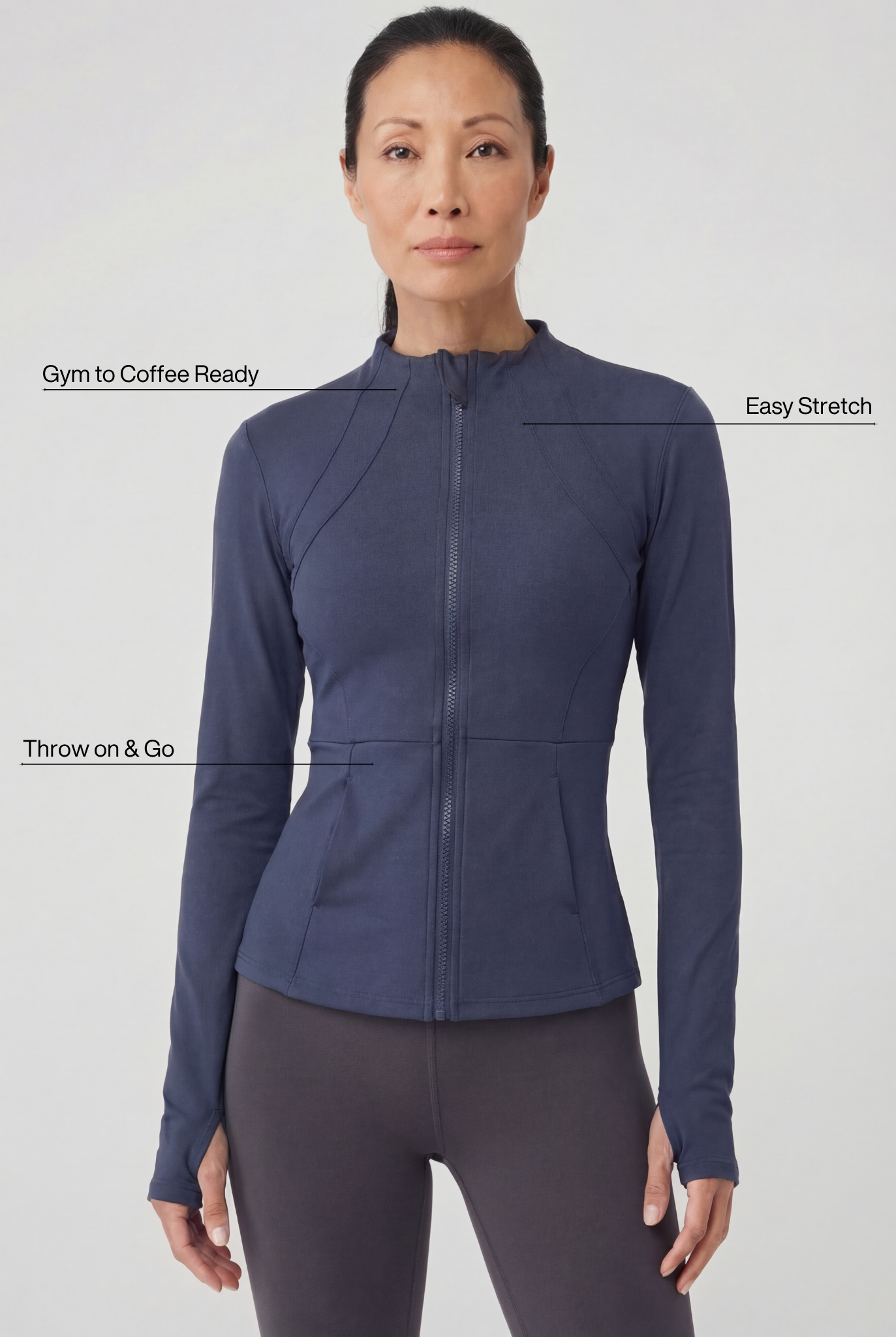 SculptFlow® Quick Dry Zip Jacket, Navy Blue