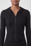 RibFlex® Cropped Ribbed Hoodie, Black