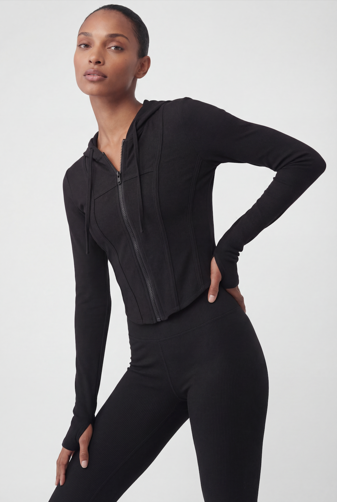 RibFlex® Cropped Ribbed Hoodie