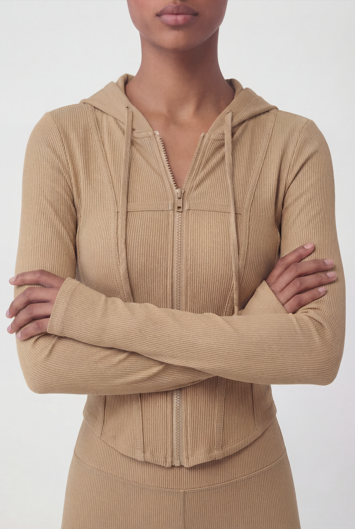 RibFlex® Cropped Ribbed Hoodie, Khaki