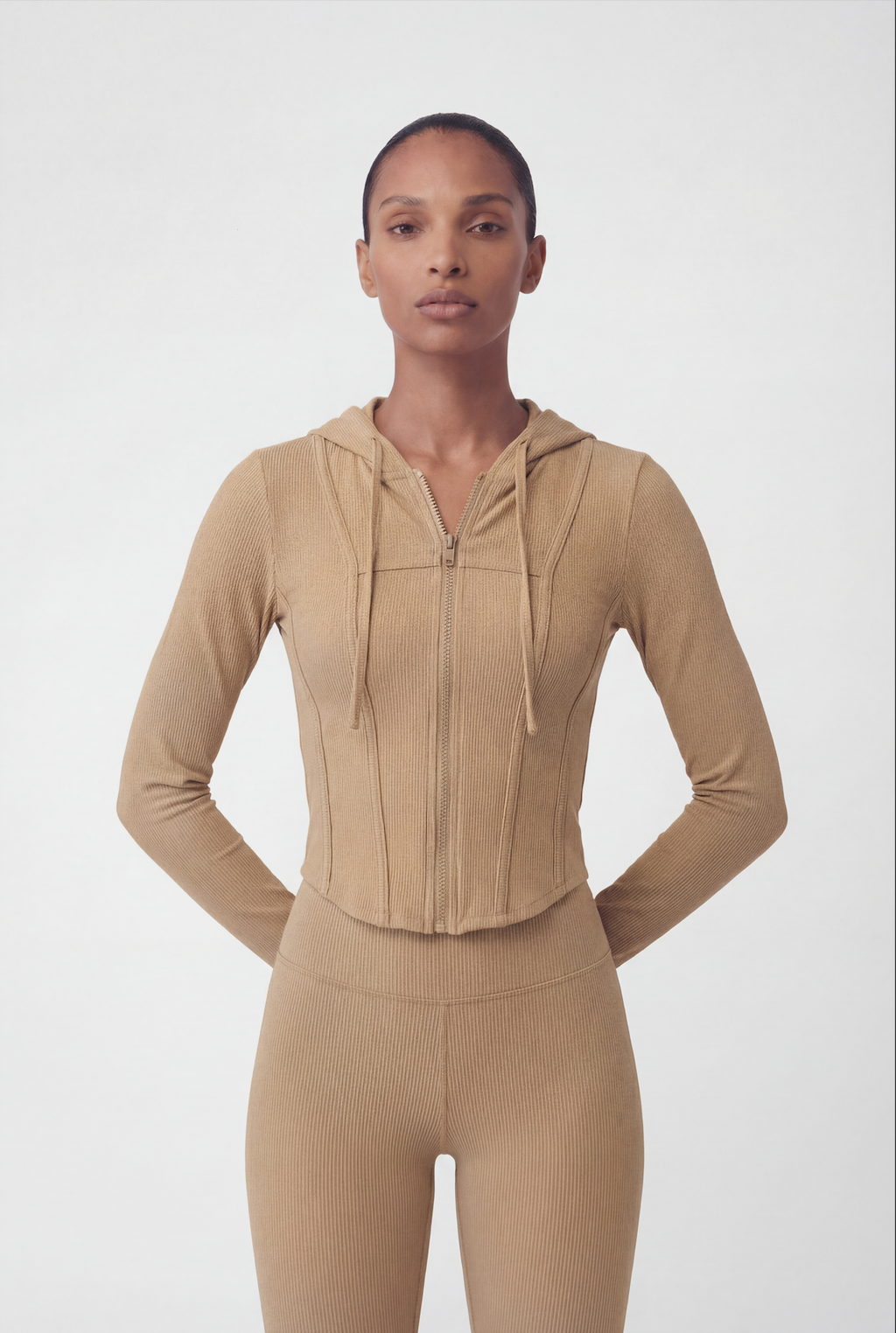 RibFlex® Cropped Ribbed Hoodie