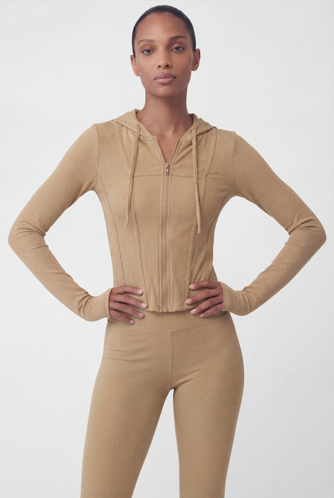 RibFlex® Cropped Ribbed Hoodie