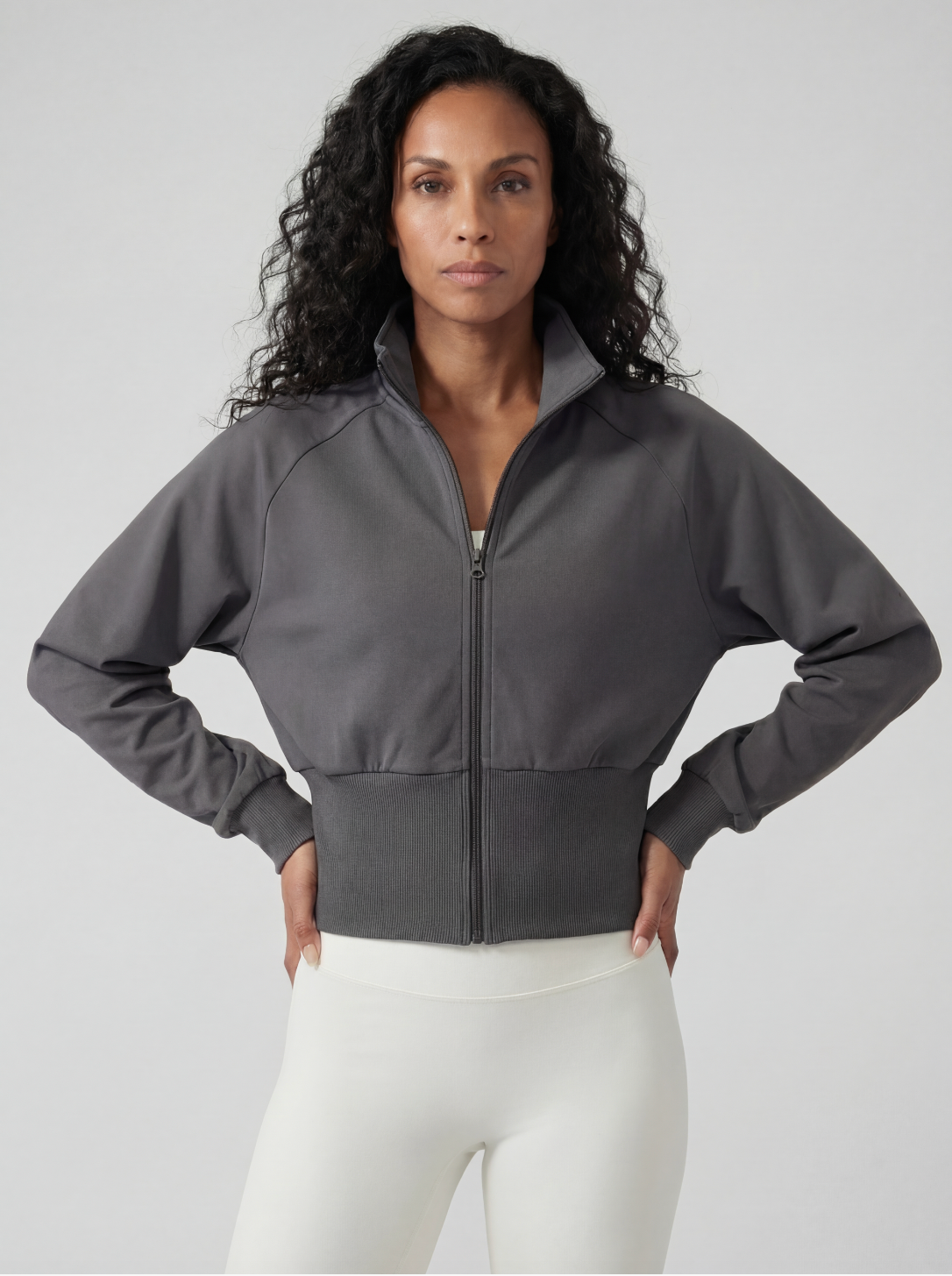 Structured Waist Zip Training Jacket, Volcanic Ash
