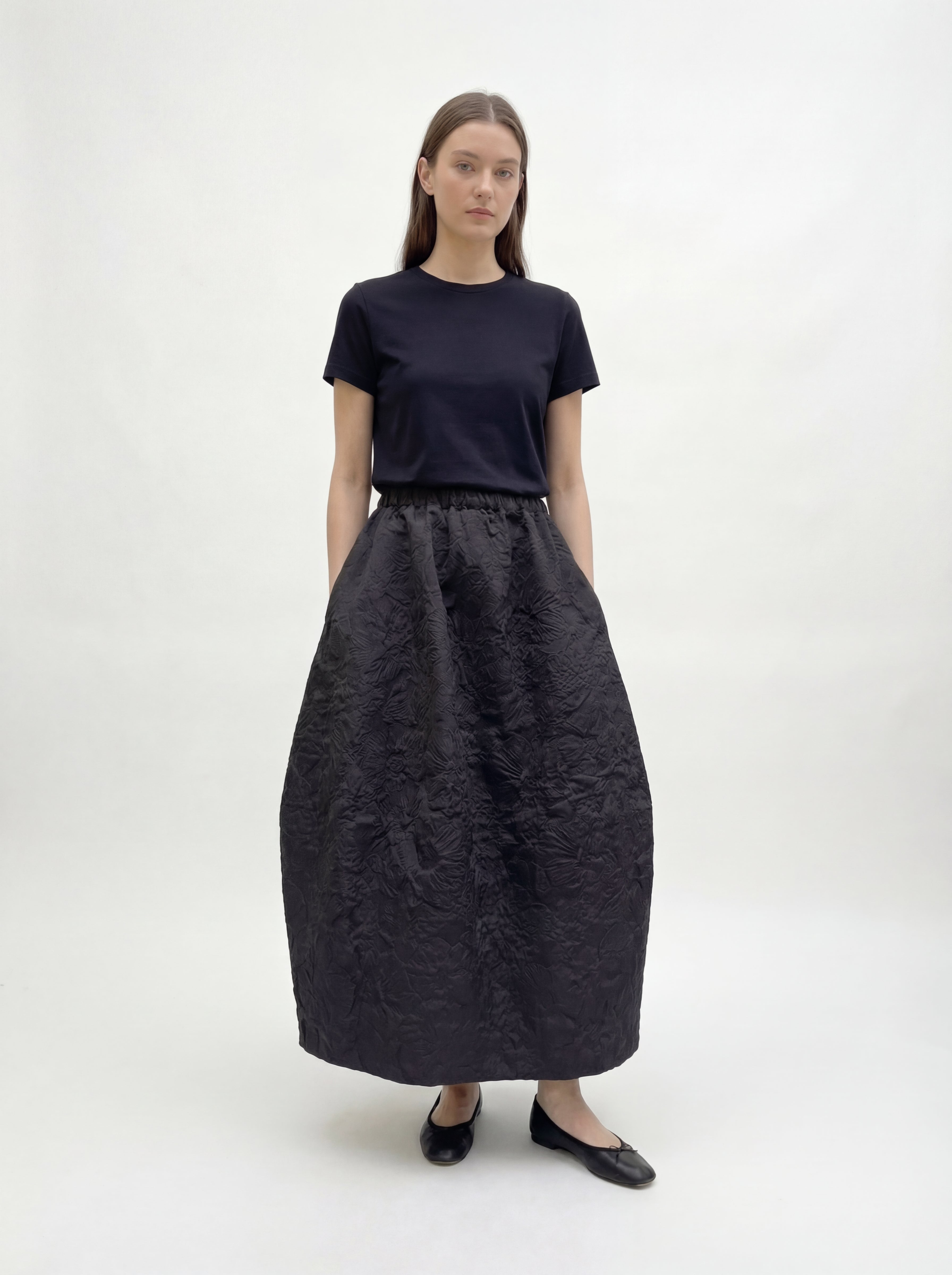 Textured Bloom Skirt, Black