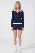 Layered Polo Knit, Navy Blue