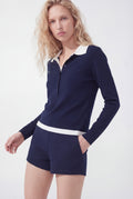Layered Polo Knit, Navy Blue