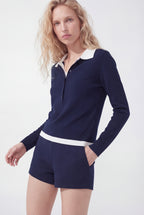 Layered Polo Knit, Navy Blue
