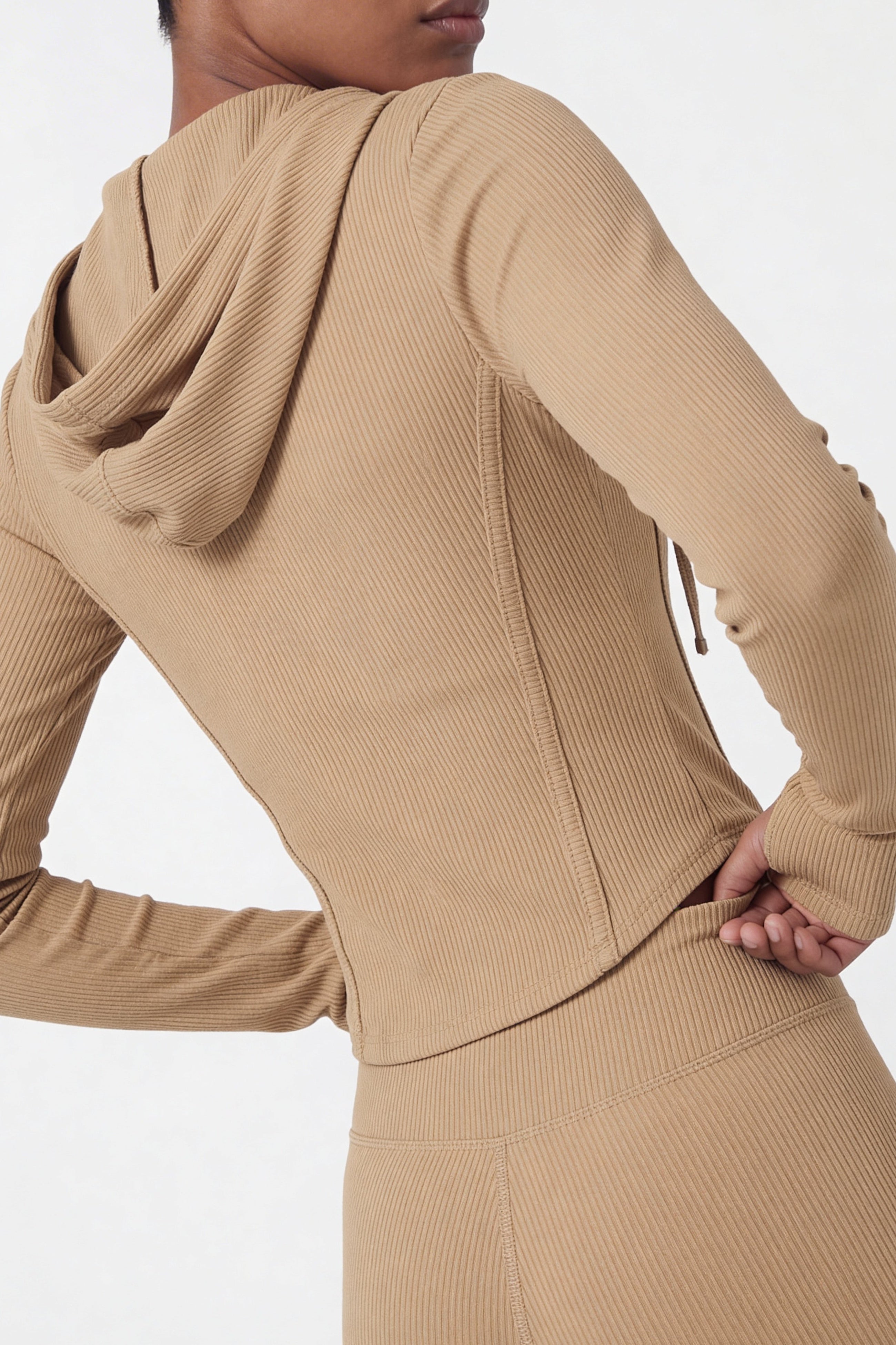 RibFlex® Cropped Ribbed Hoodie, Khaki