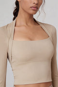 Long Sleeve Yoga Wrap Top, Khaki