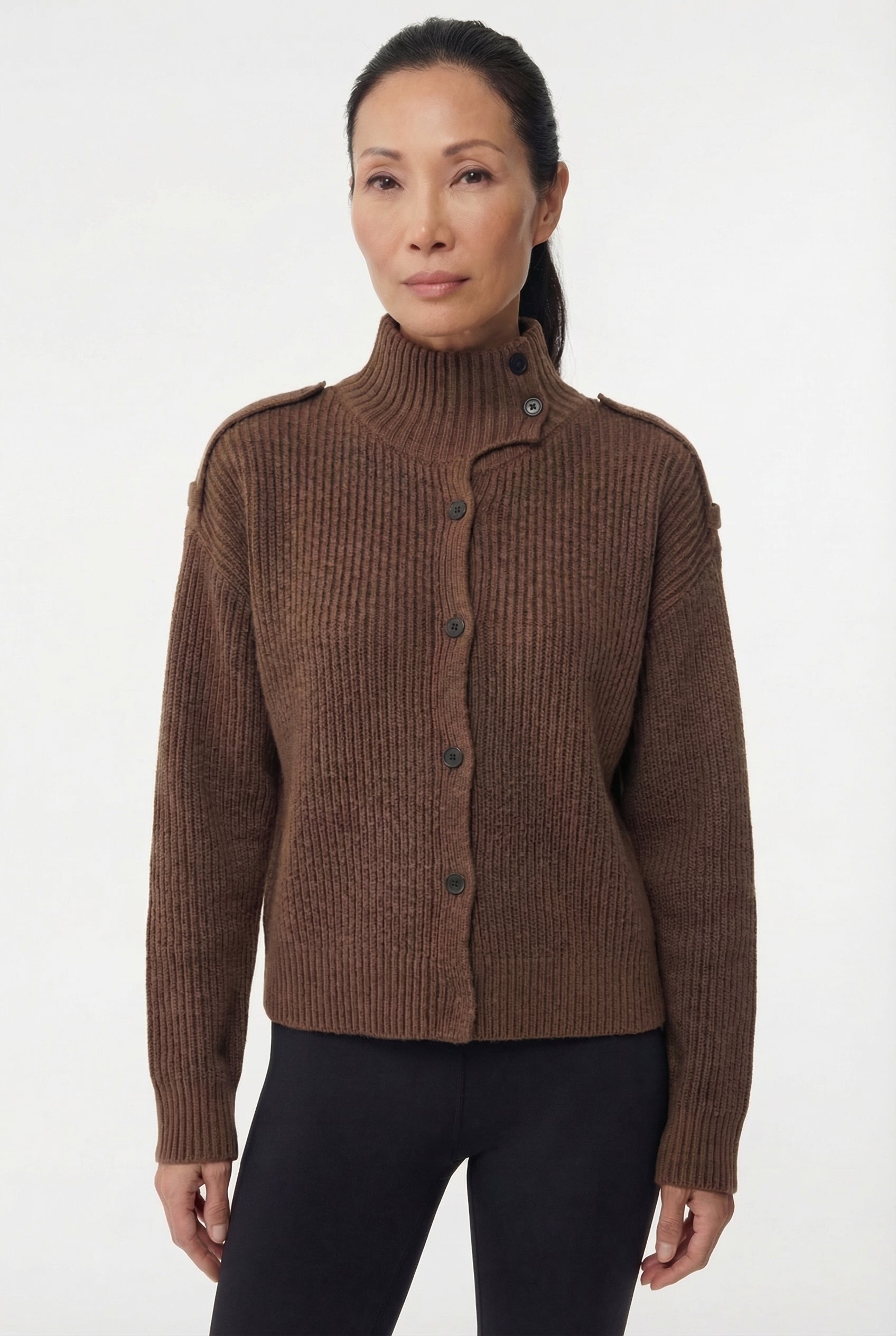 Ribbed High Collar Cardigan xx