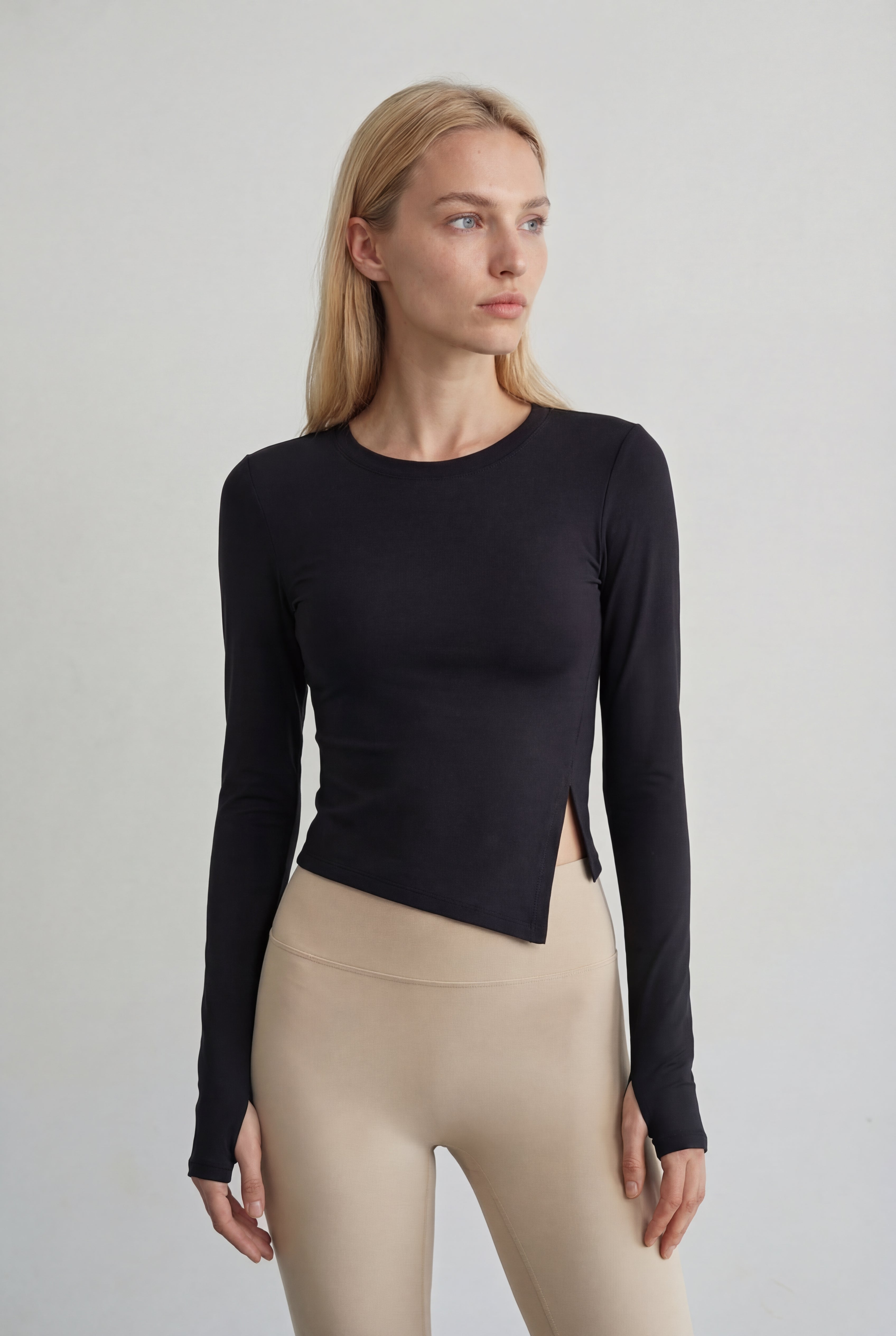 FlexEase® Asymmetric Long-Sleeve Top, Black
