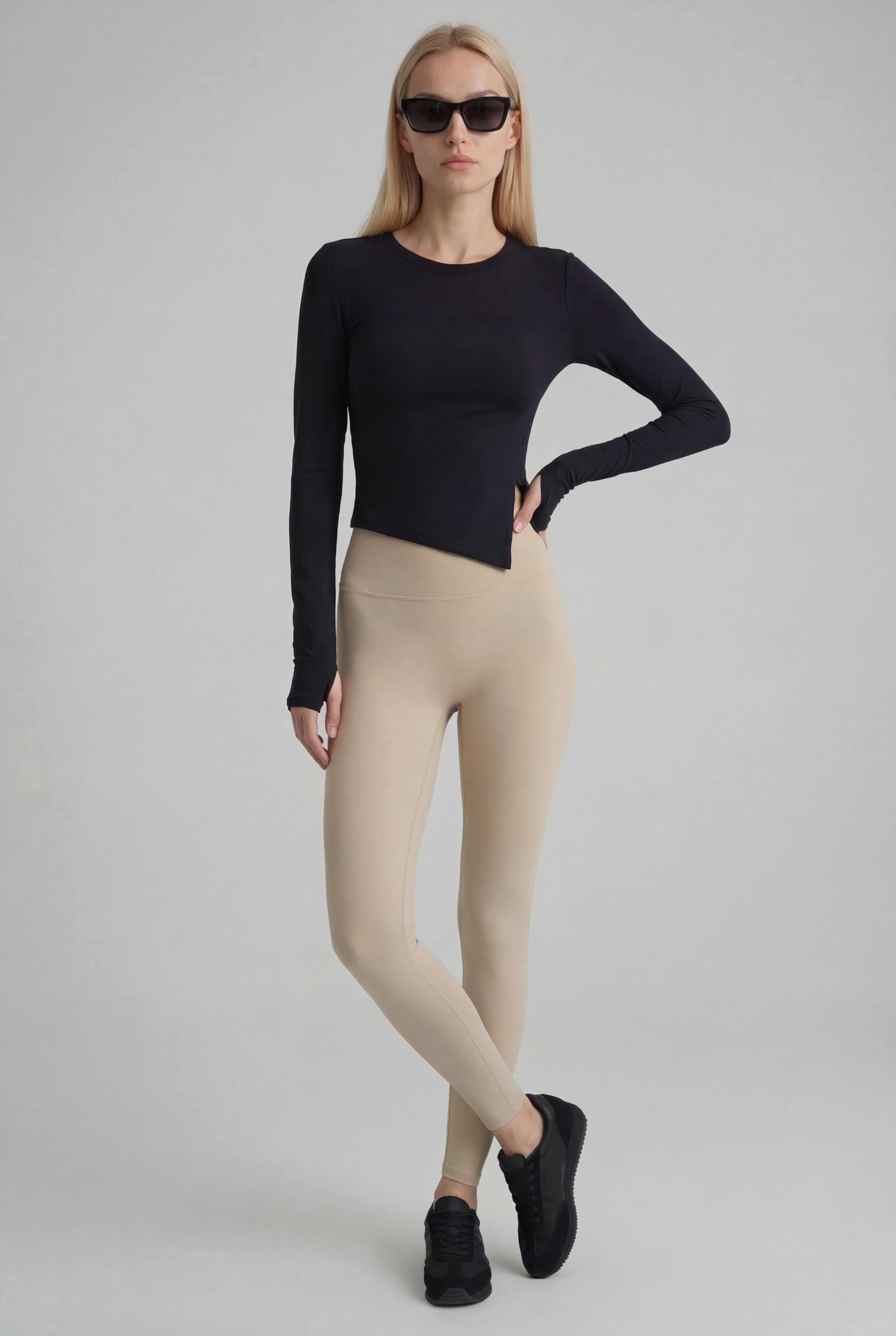 FlexEase® Asymmetric Long-Sleeve Top, Black