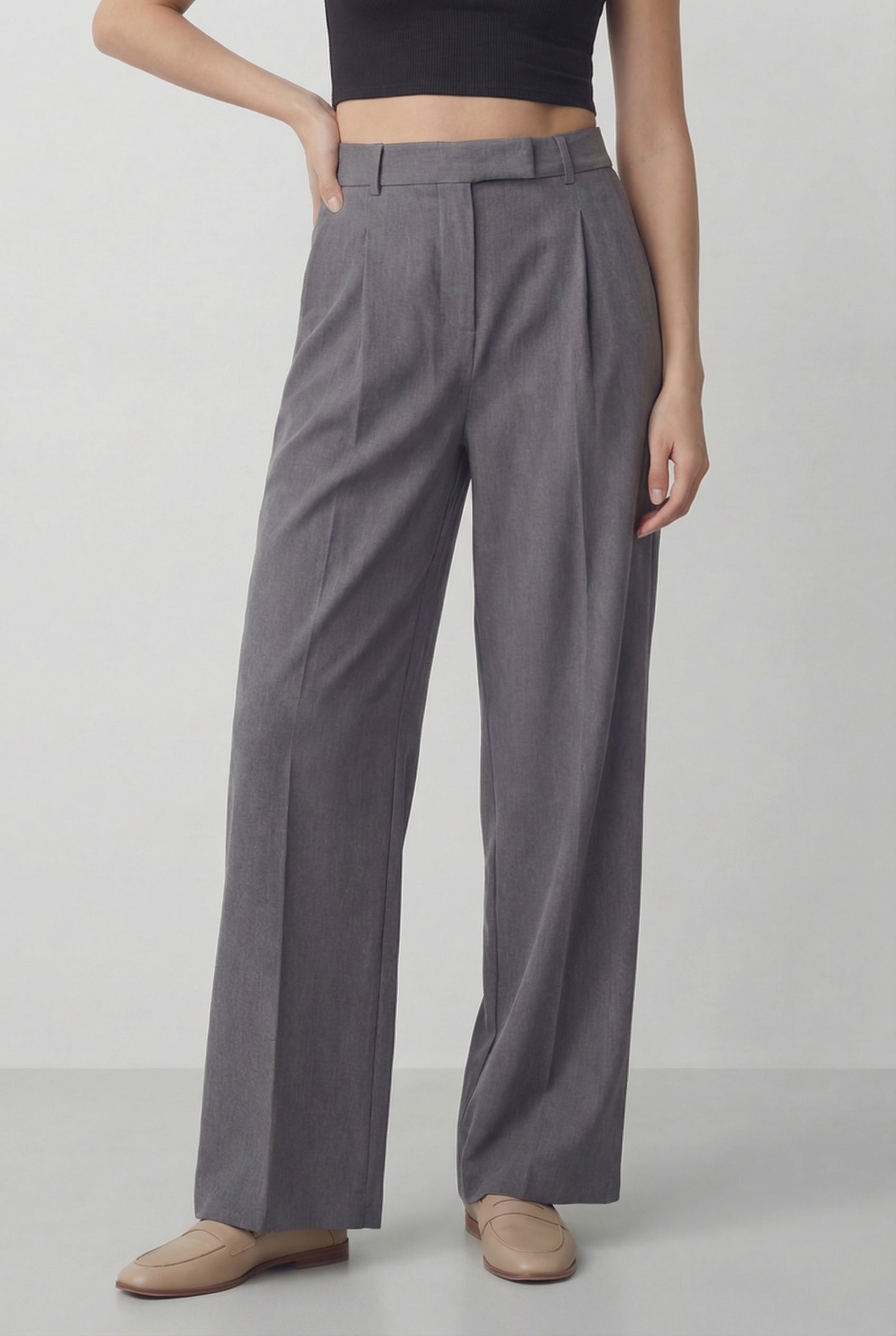 Everyday High-Waist Trousers, Grey