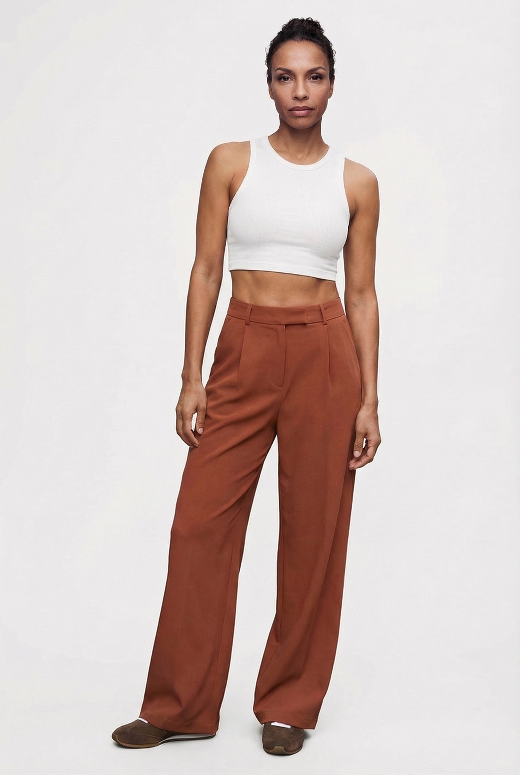 Everyday High-Waist Trousers, Brown