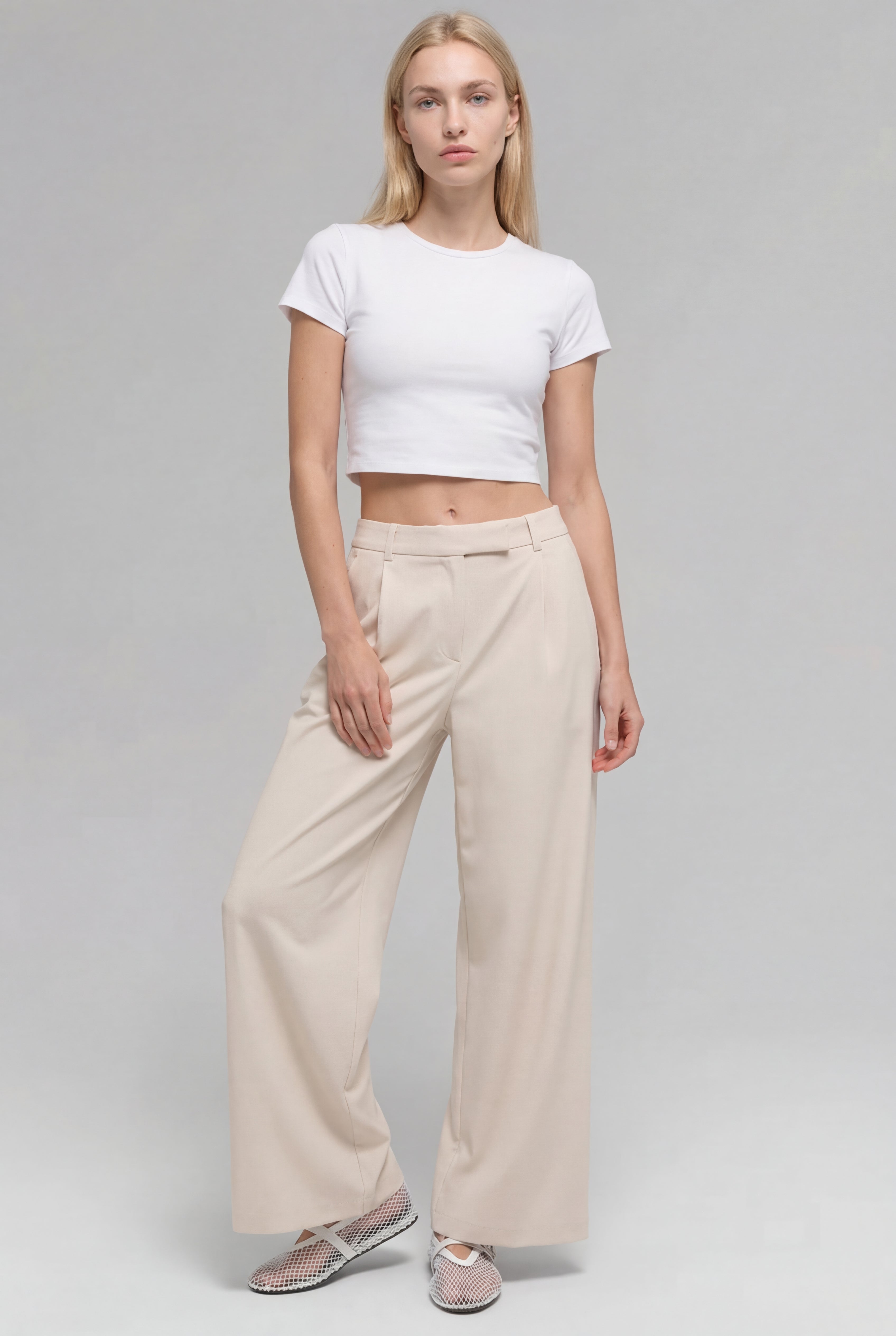 Everyday High-Waist Trousers, Beige