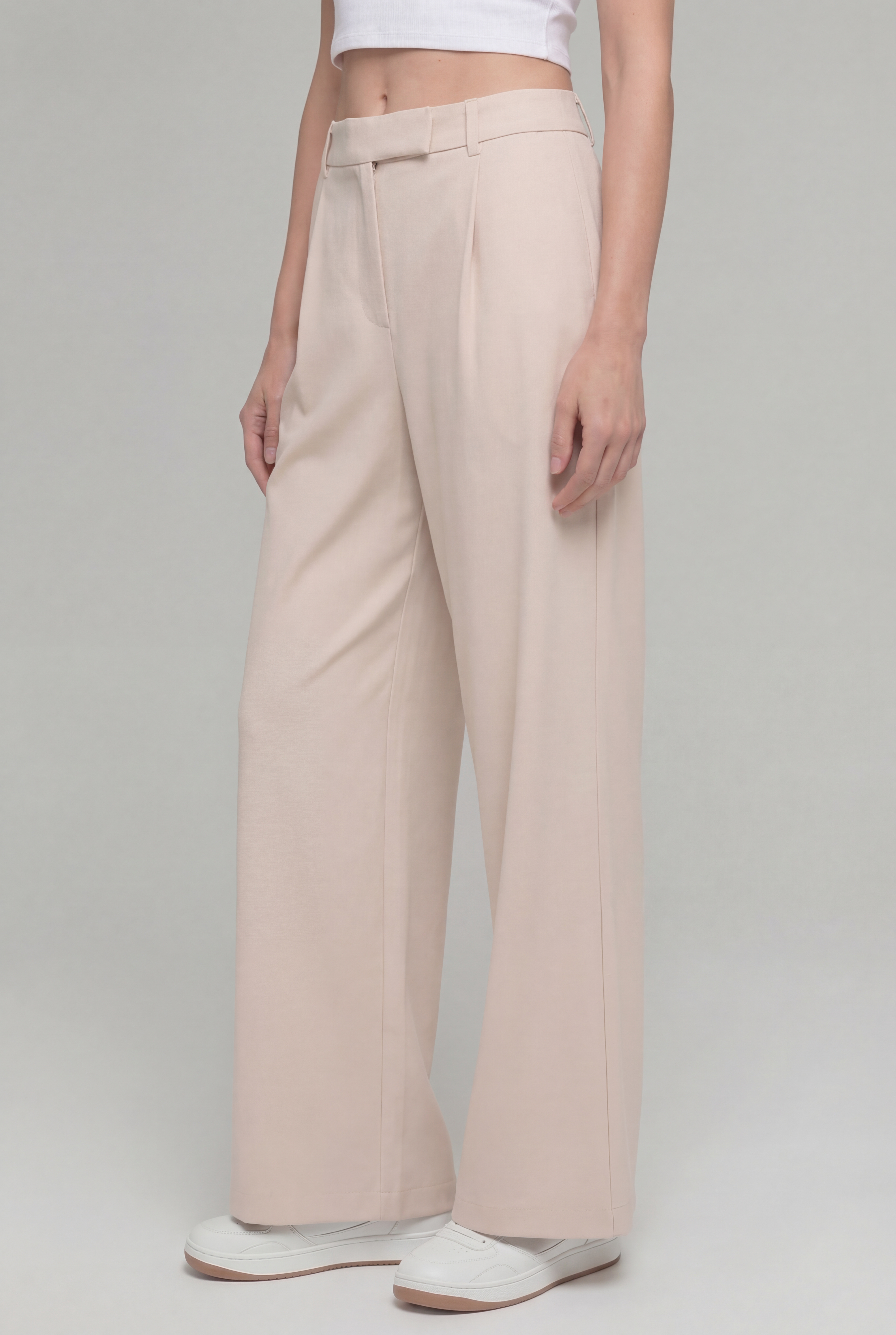 Everyday High-Waist Trousers, Beige