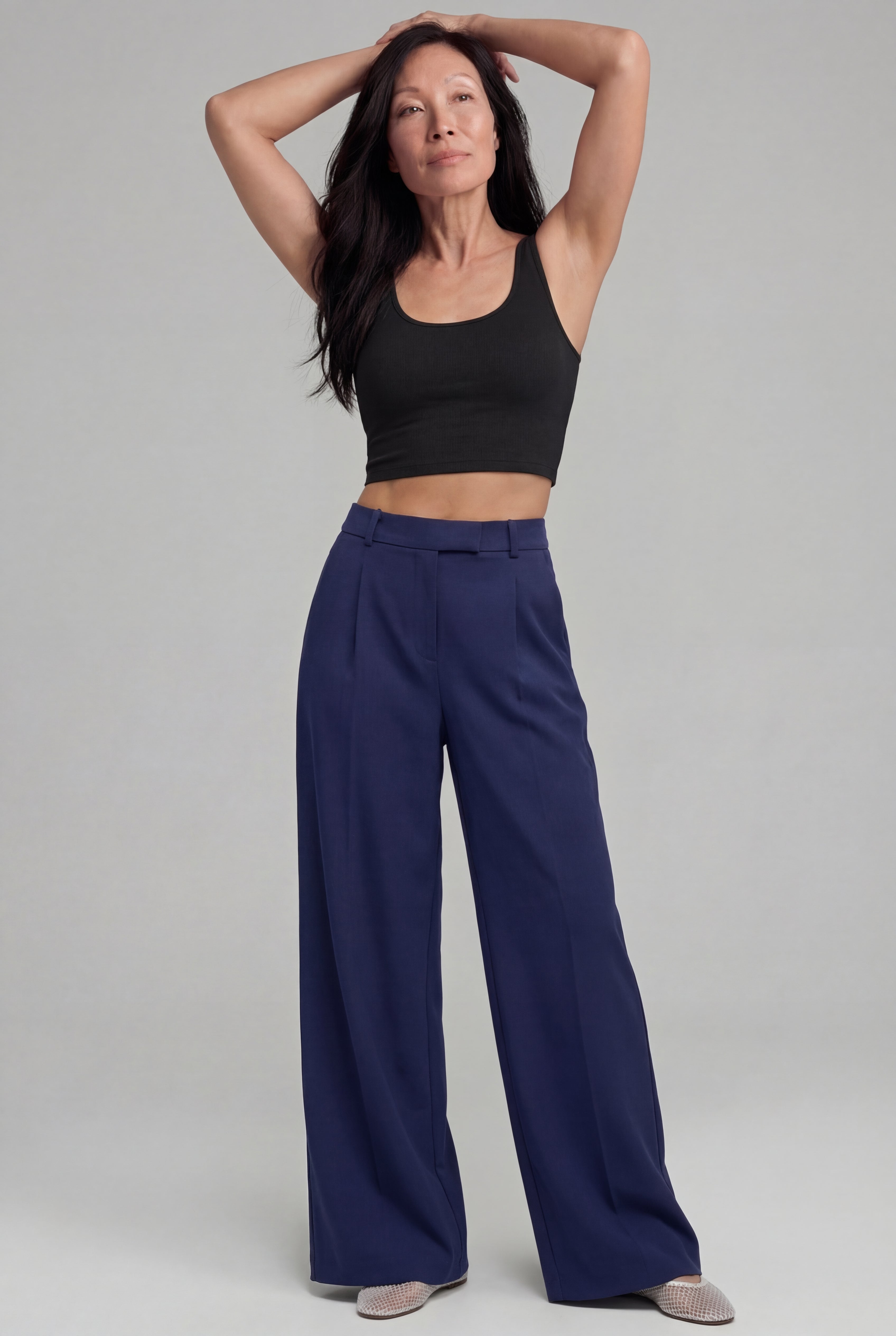 Everyday High-Waist Trousers, Navy Blue