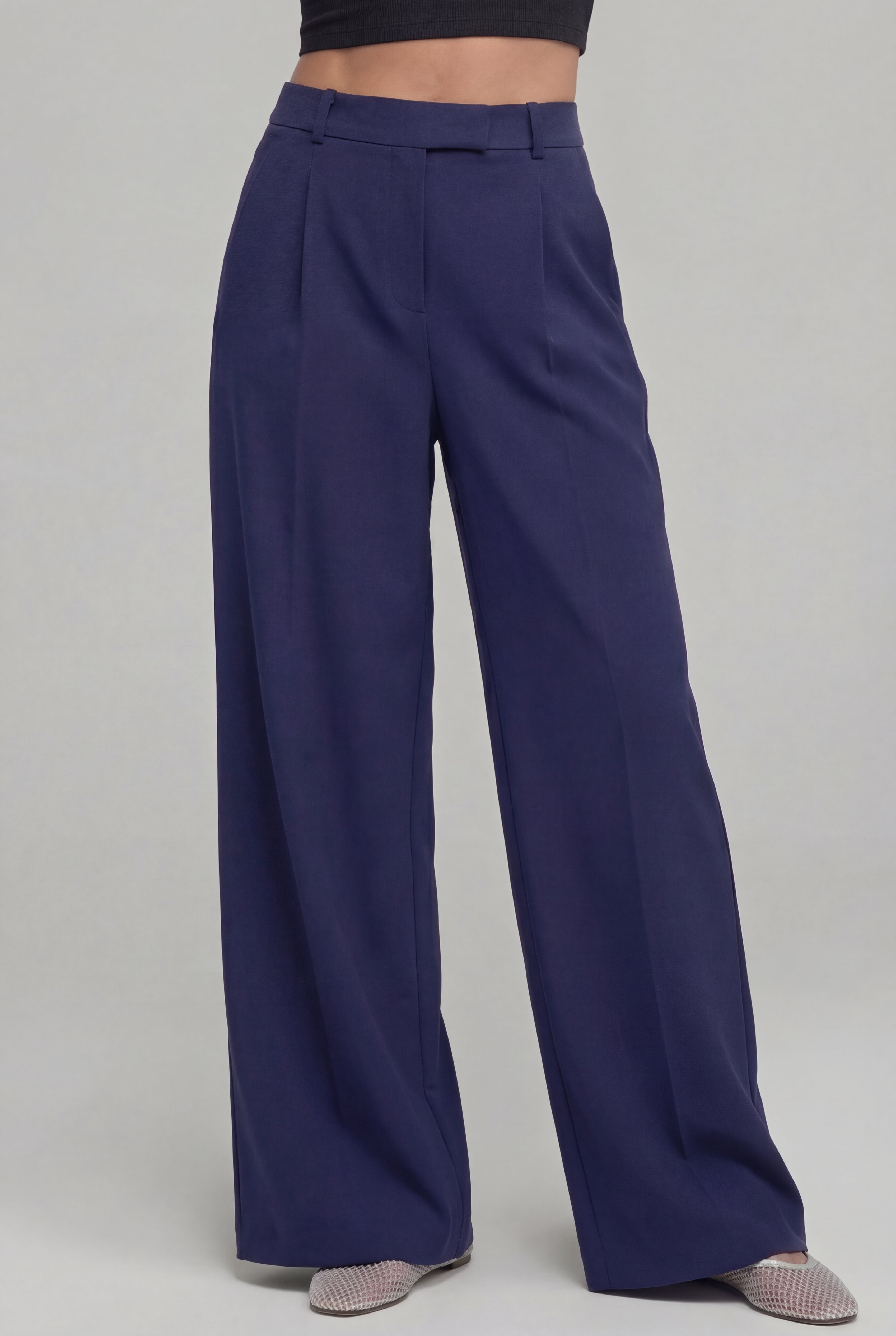 Everyday High-Waist Trousers, Navy Blue