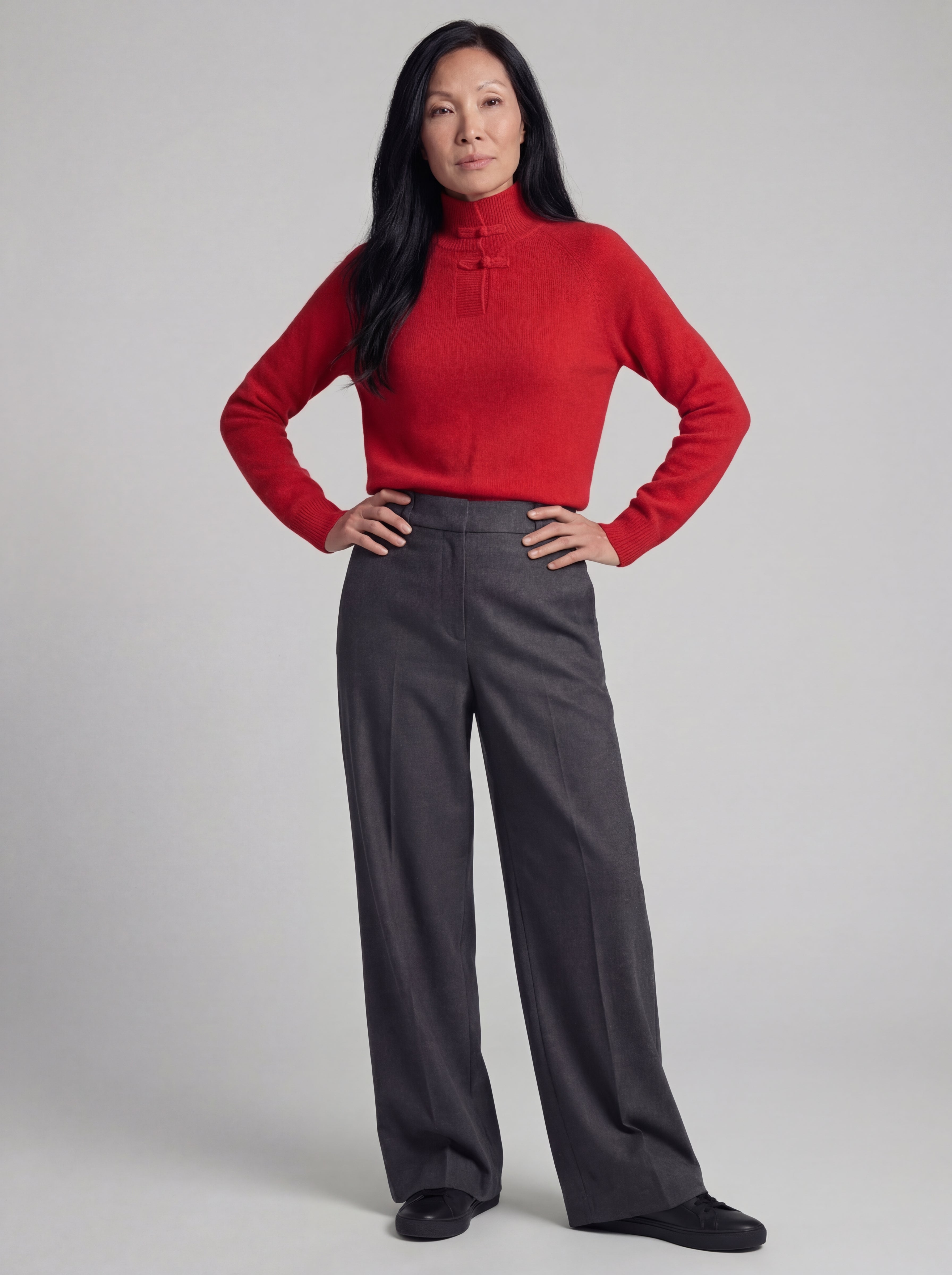 Mandarin Buckle Merino Sweater, Red REVIEW xx