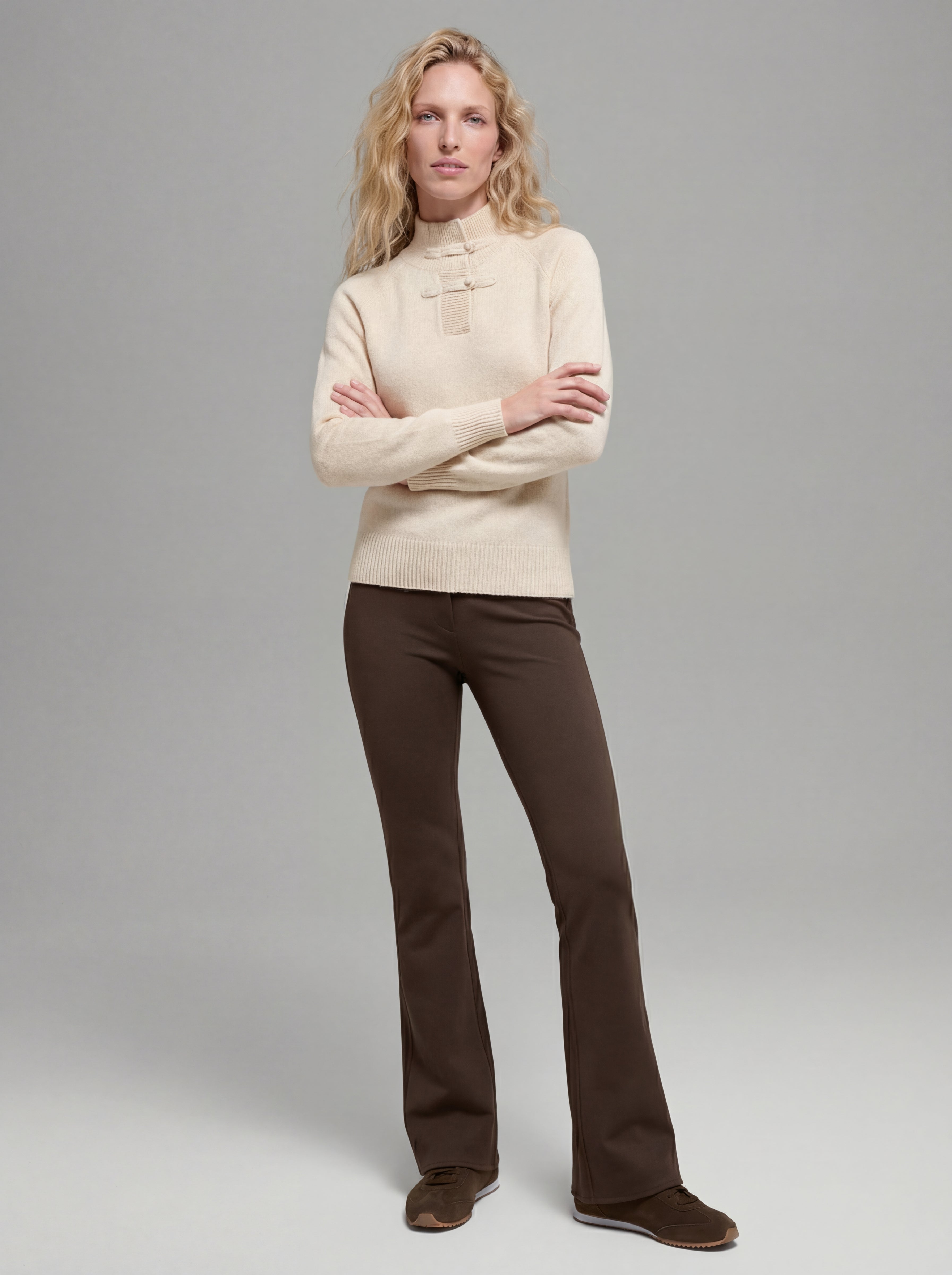 Mandarin Buckle Merino Sweater, Oat
