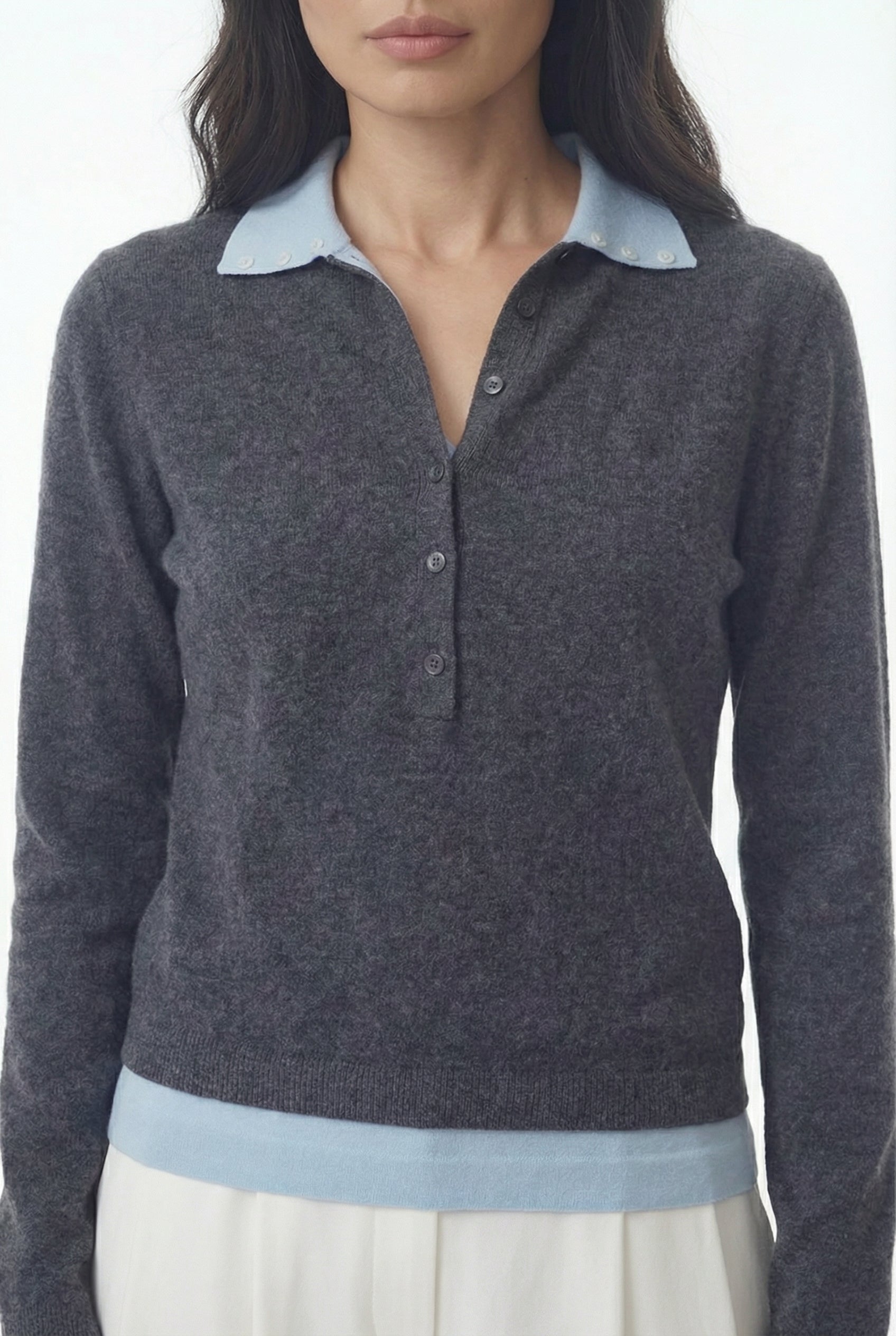 Layered Polo Knit, Grey
