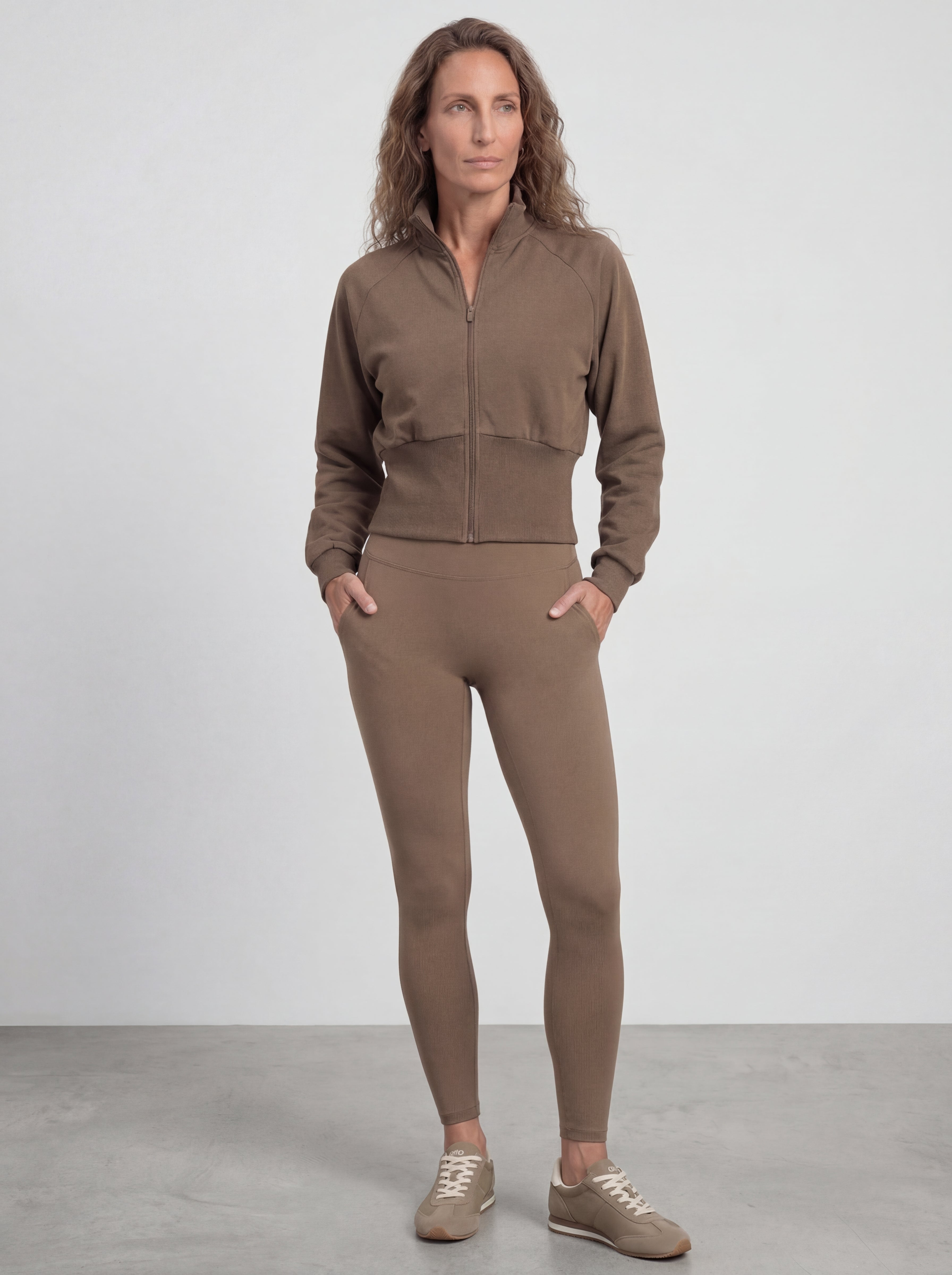 Structured Waist Zip Training Jacket, Coffee Brown