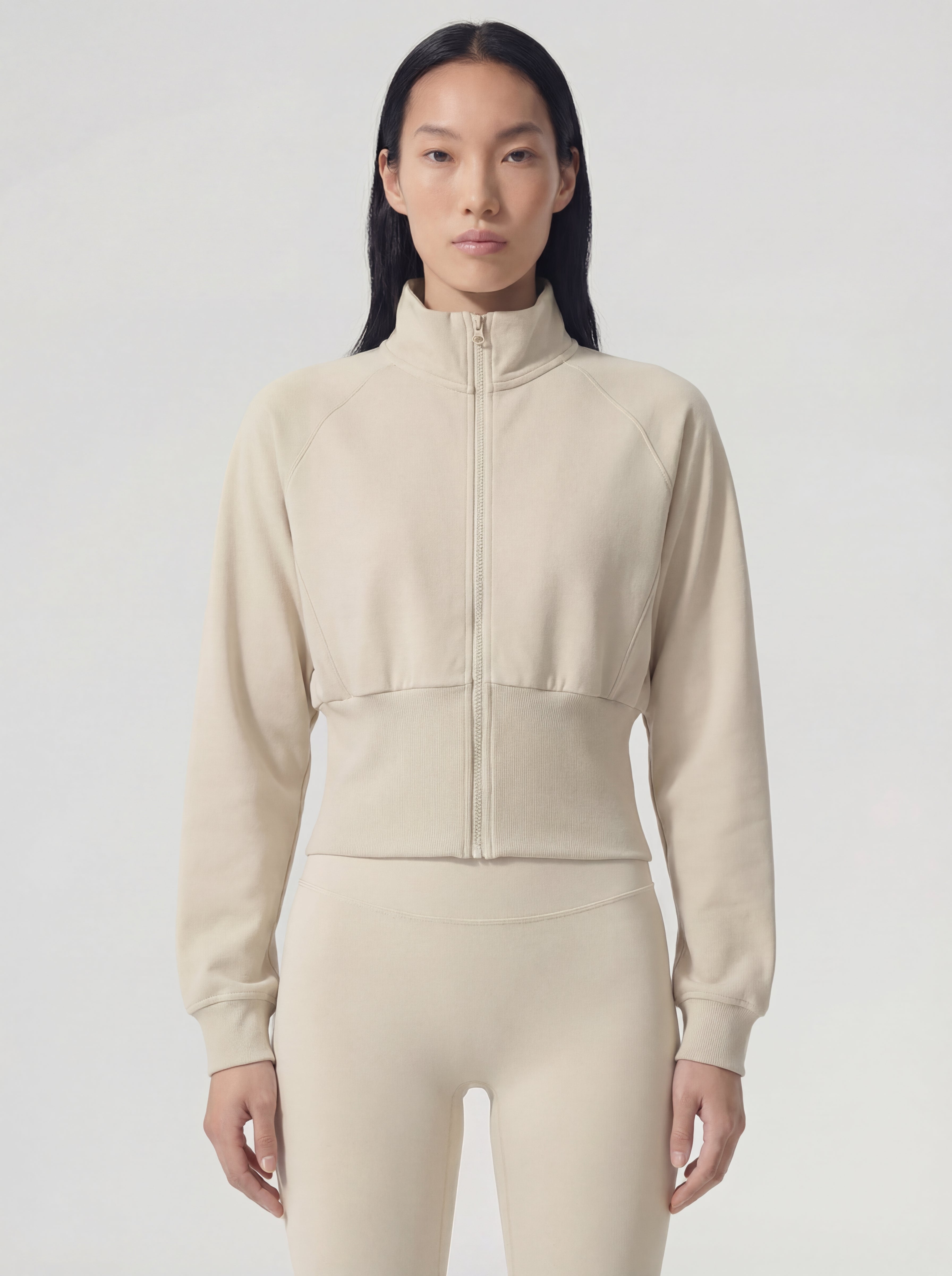 Structured Waist Zip Training Jacket, Oat