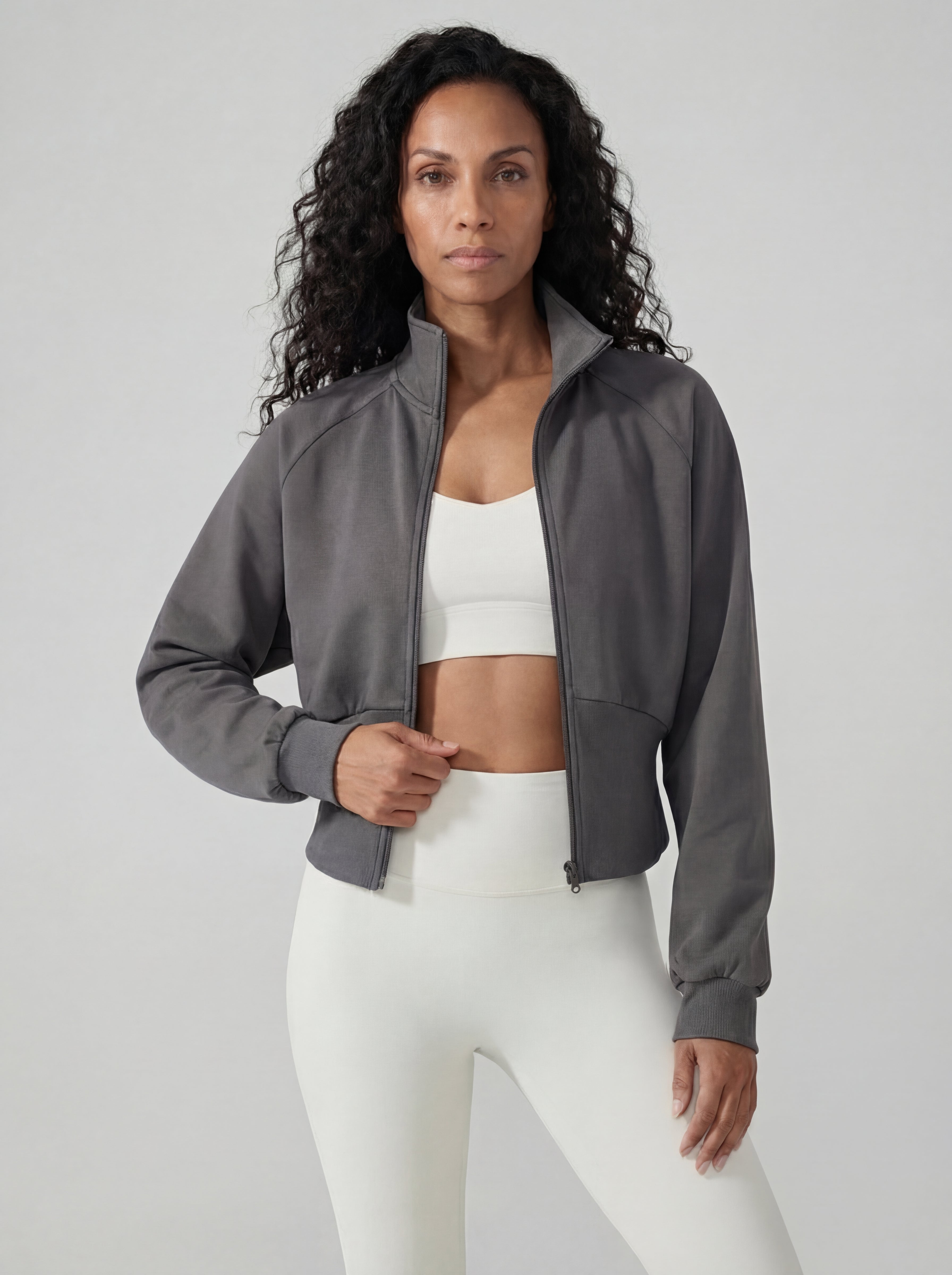 Structured Waist Zip Training Jacket, Volcanic Ash