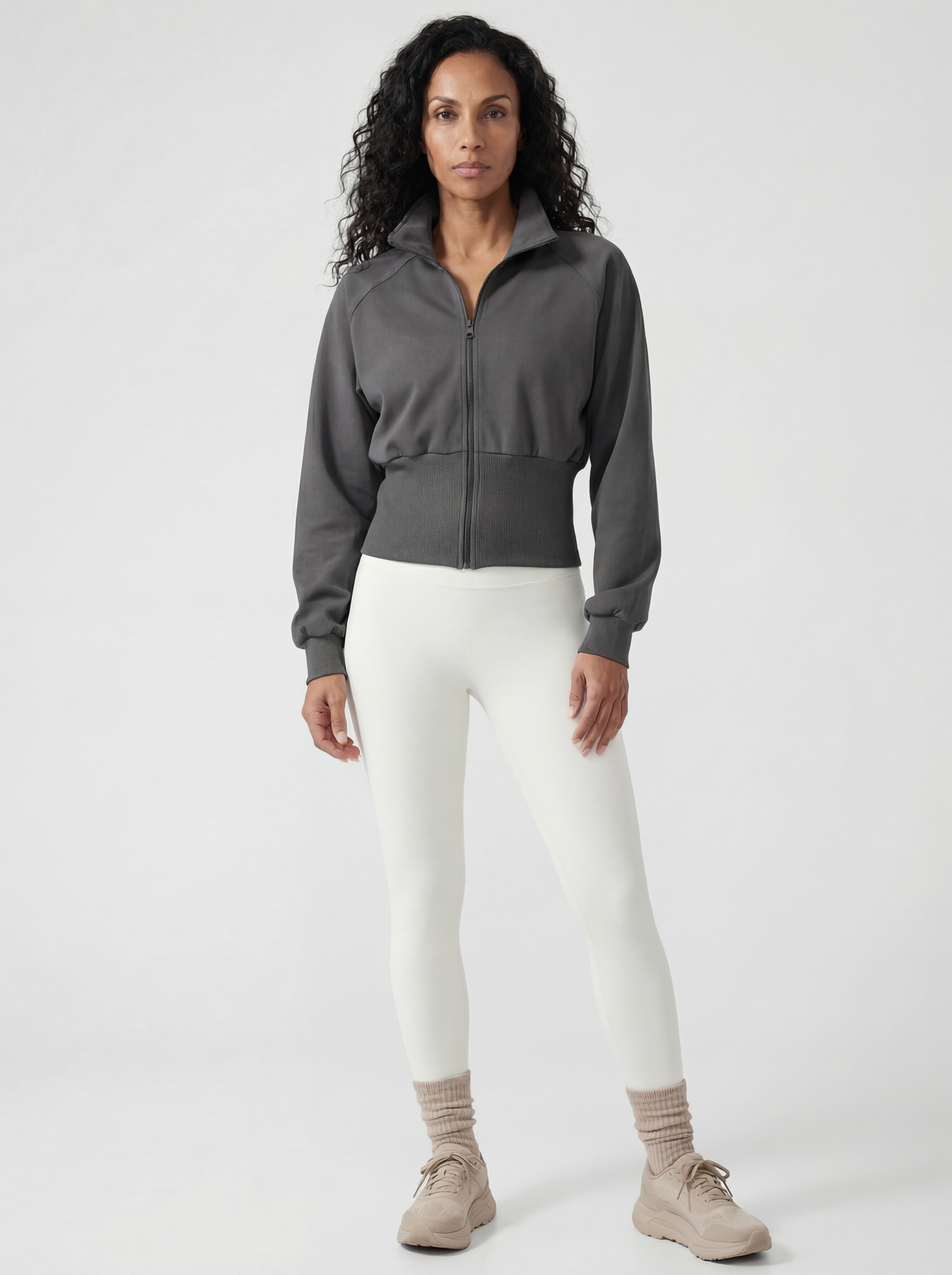 Structured Waist Zip Training Jacket, Volcanic Ash
