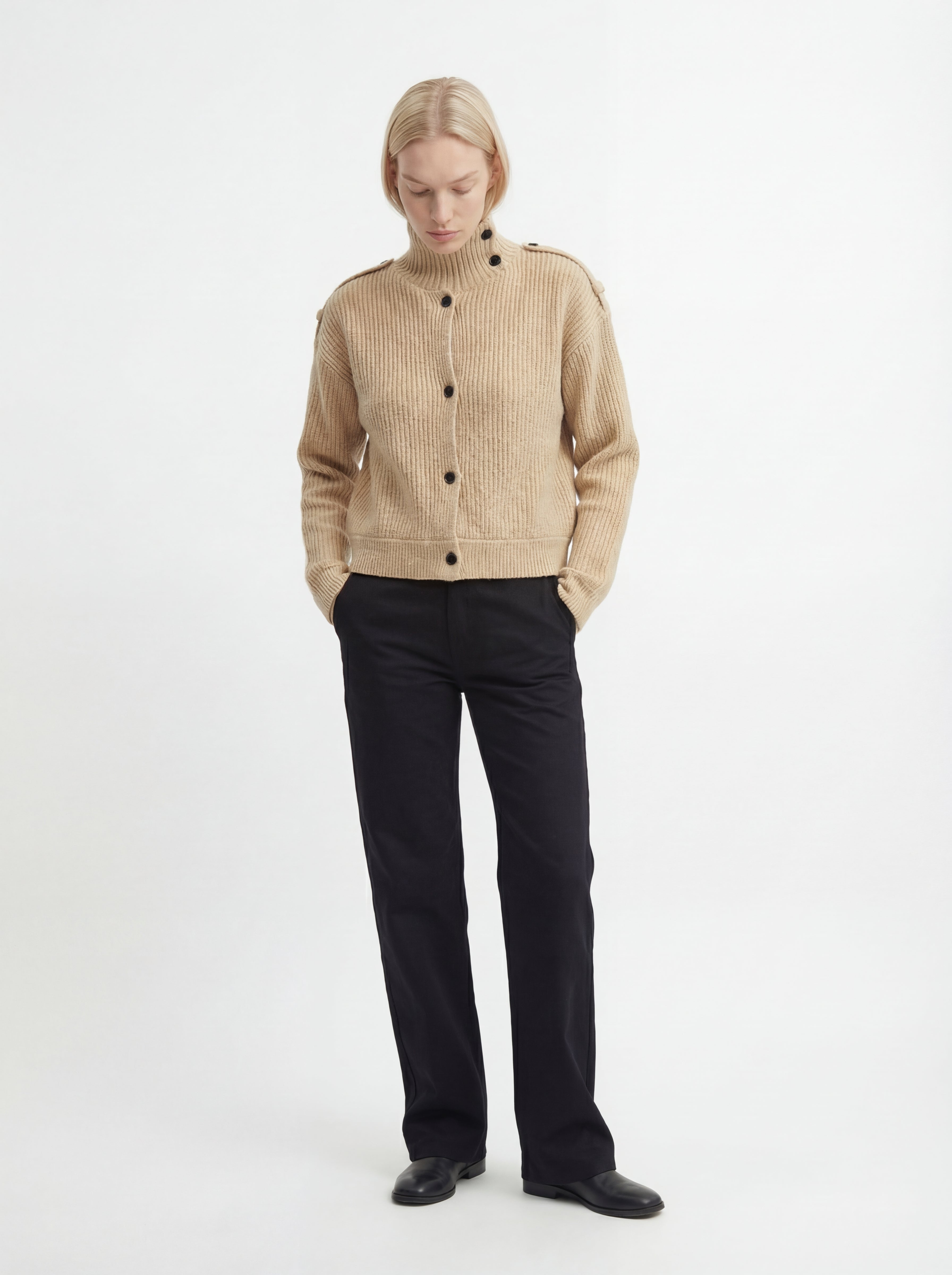 Ribbed High Collar Cardigan, Barley REVIEW xx