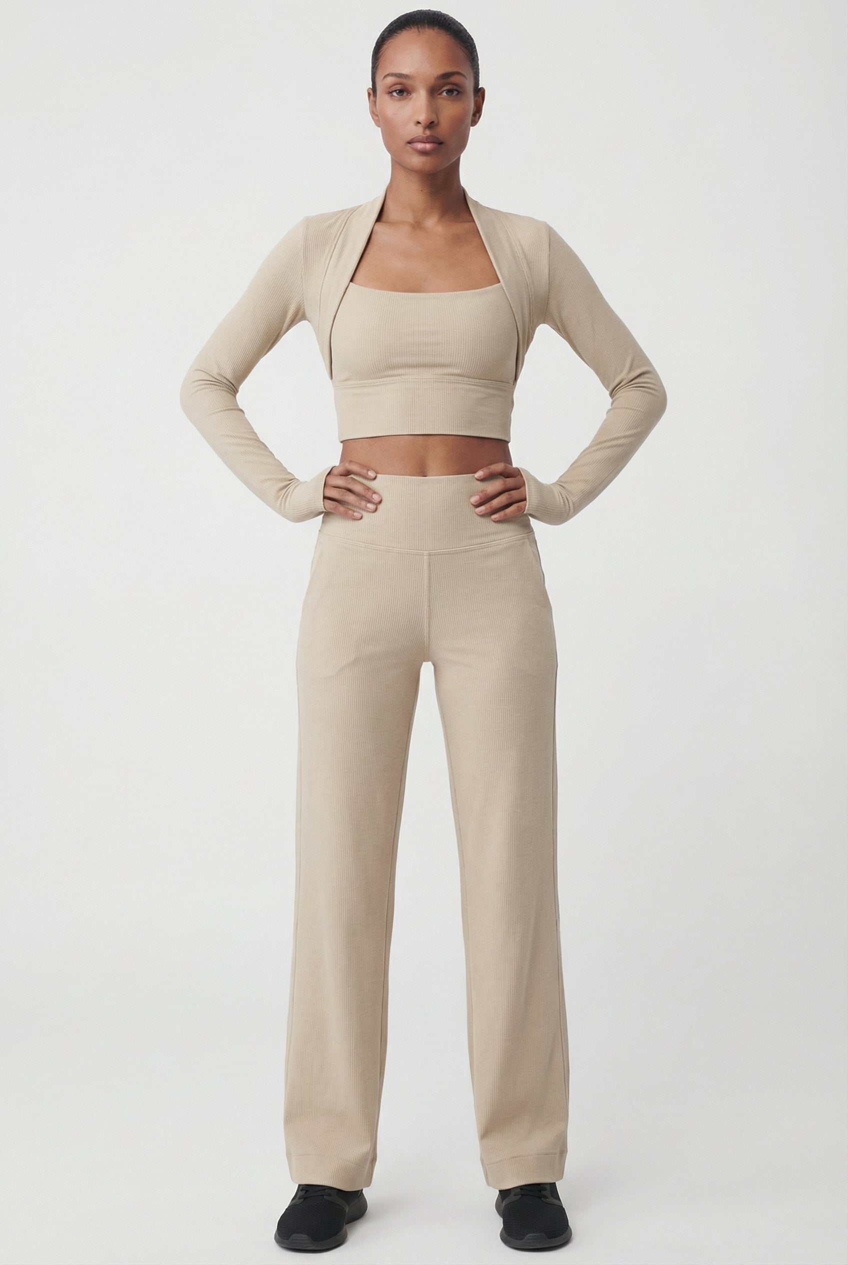 Long Sleeve Yoga Wrap Top, Ivory White