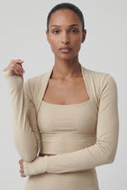 Long Sleeve Yoga Wrap Top, Ivory White
