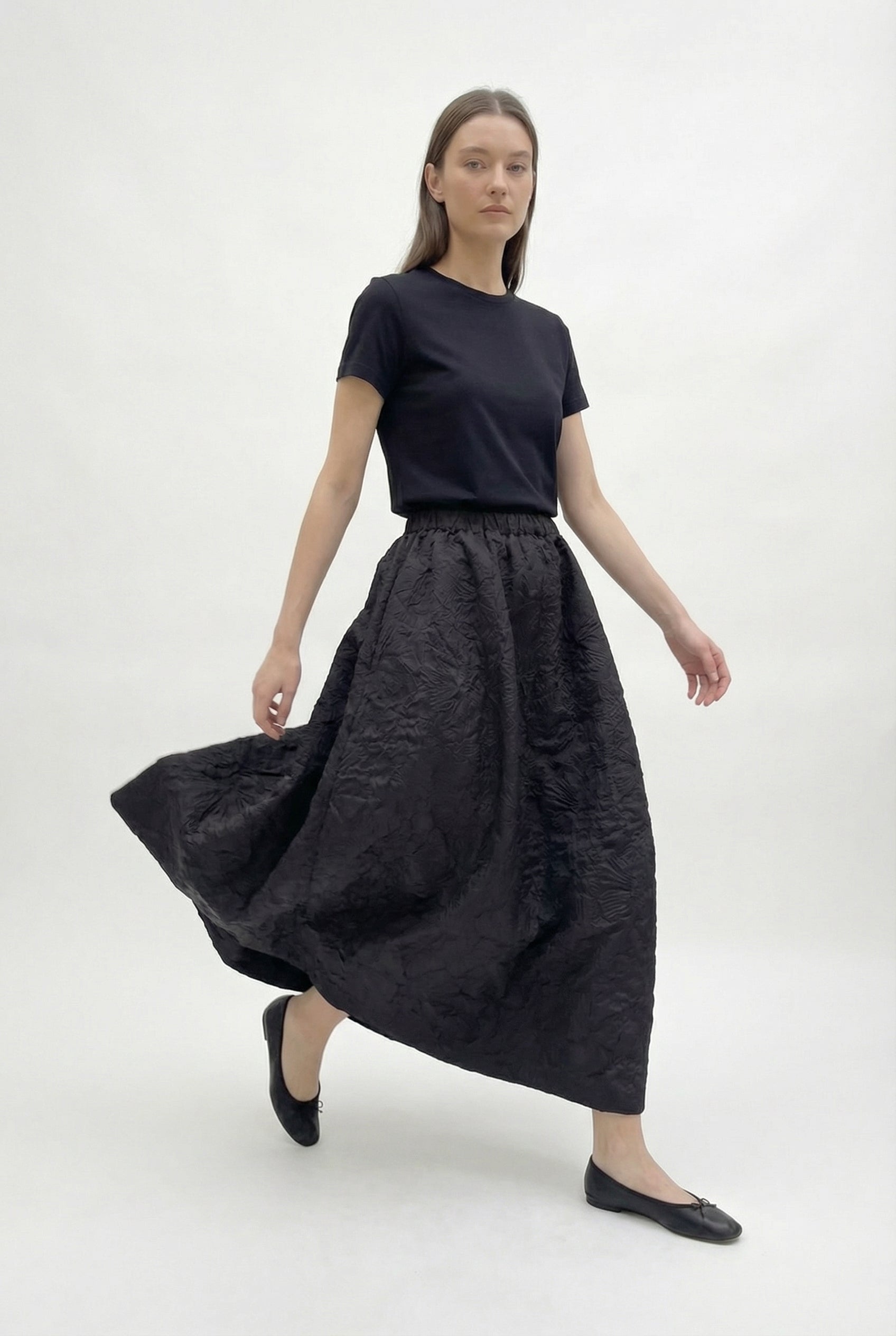 Textured Bloom Skirt, Black