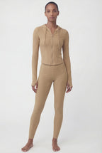 RibFlex® Cropped Ribbed Hoodie, Khaki