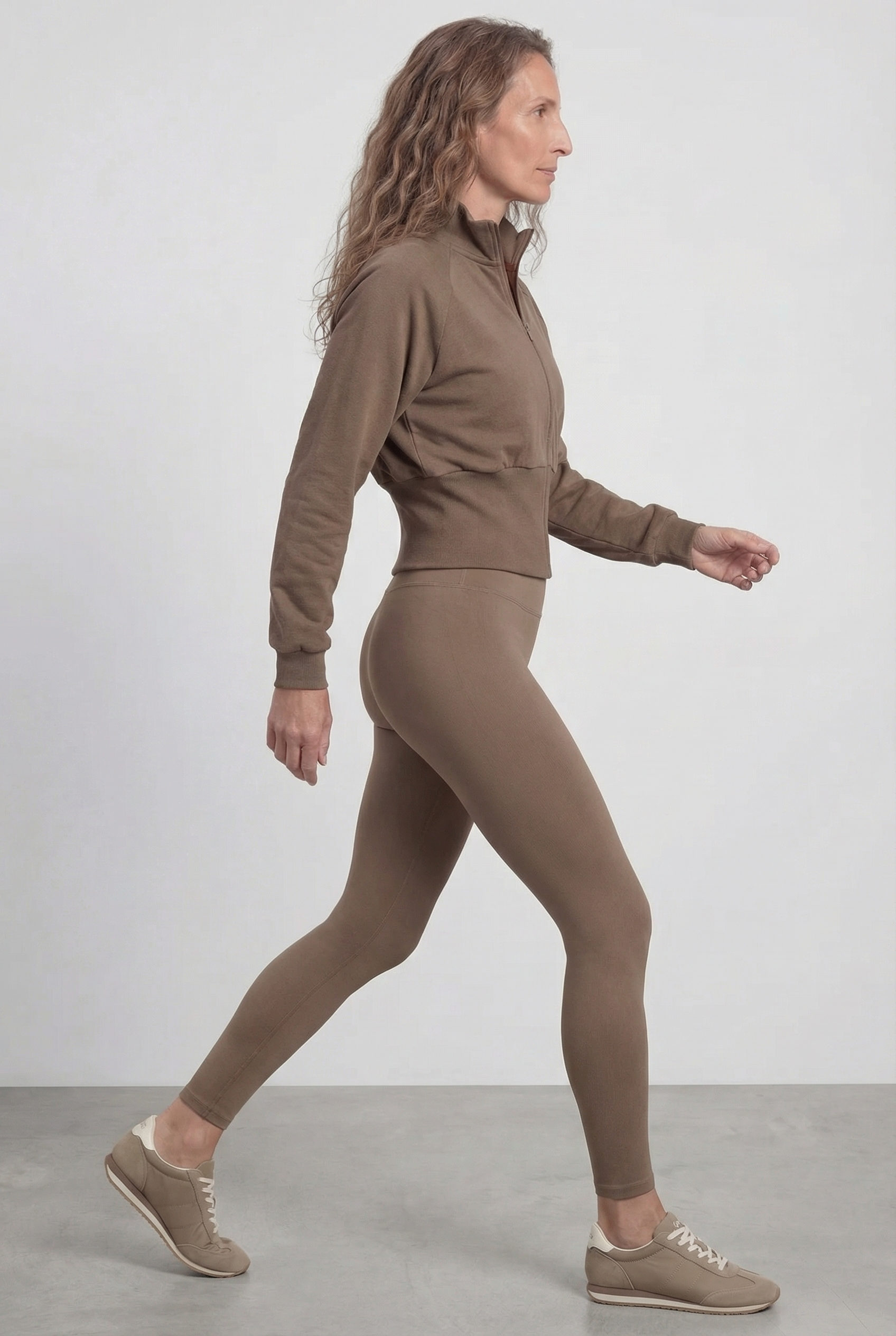 Structured Waist Zip Training Jacket, Coffee Brown